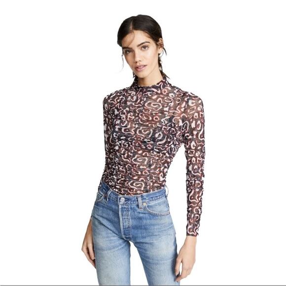 Rebecca Minkoff Ruched Printed Mesh Long Sleeve Top S - Picture 1 of 7